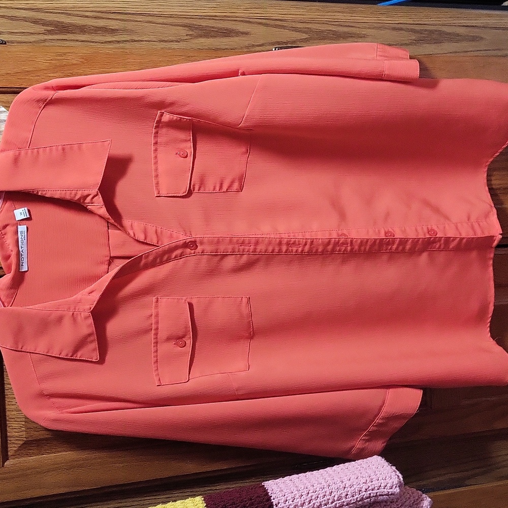 Notations Orange button up 3/4 button up sleeves Size 3x